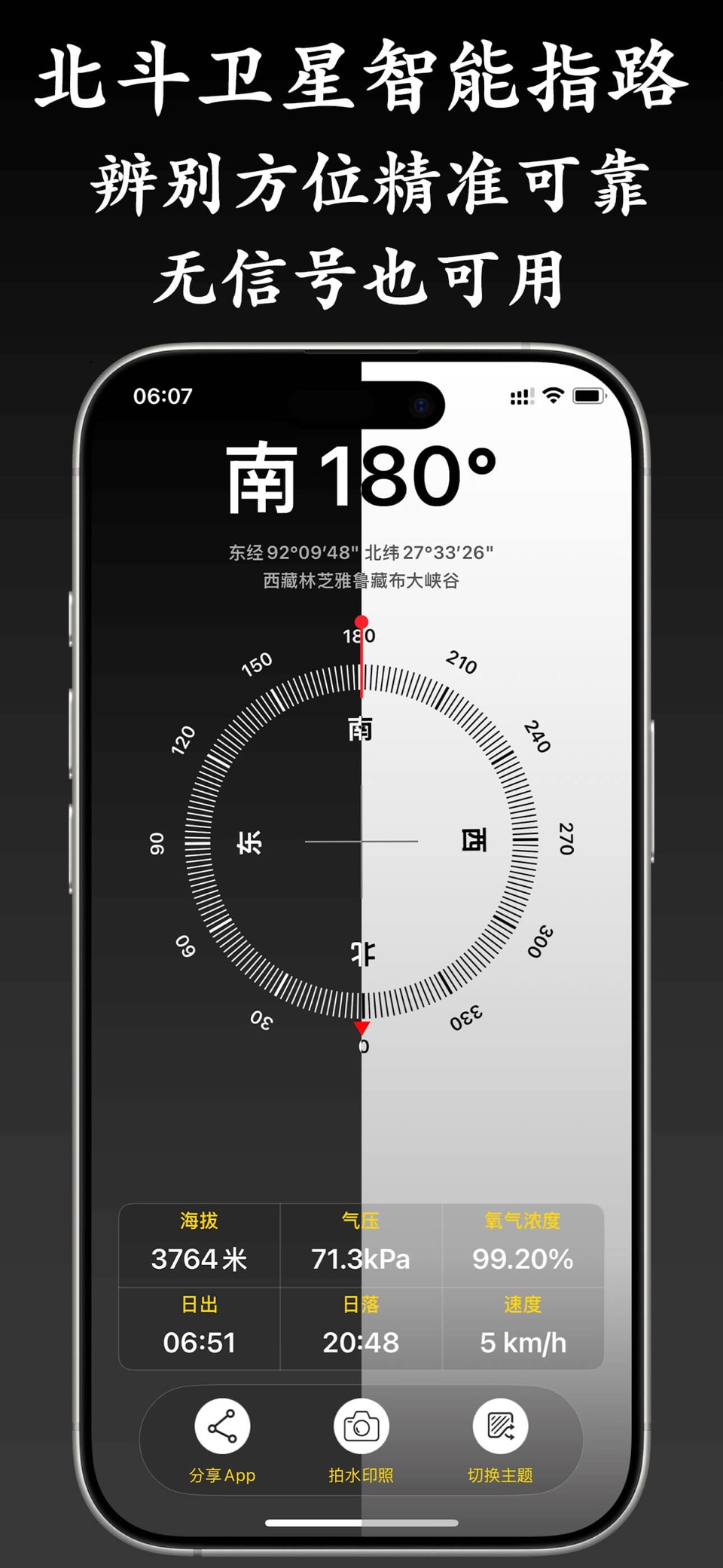 极简指南针-北斗卫星实时指路海拔测量仪经纬度拍水印气压高度仪 1