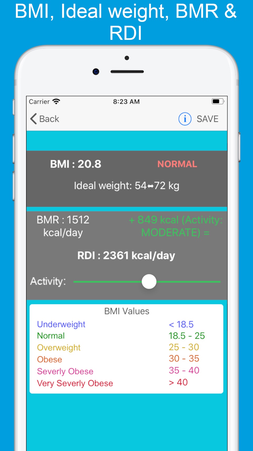 体重计算器BMI BMR RDI 2