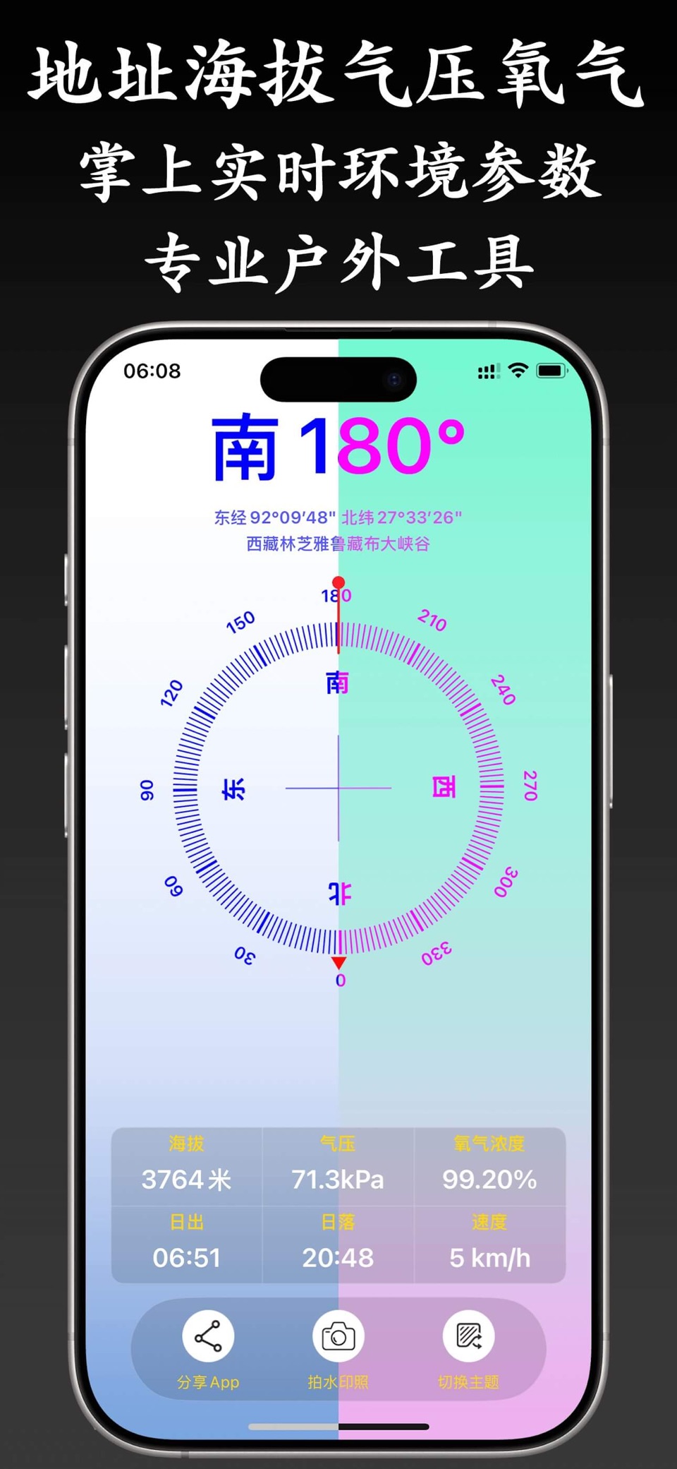 极简指南针-北斗卫星实时指路海拔测量仪经纬度拍水印气压高度仪 3