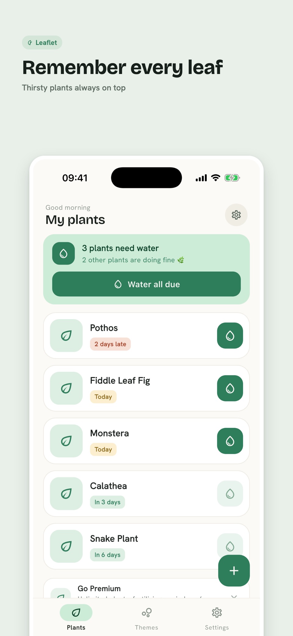 Leaflet：植物养护与浇水提醒 · Store screenshots