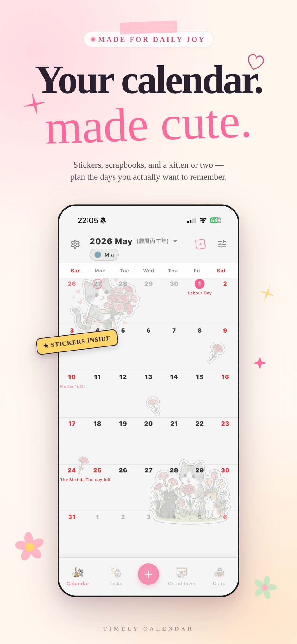 Timely 共享日历・贴纸手账日记 · Store screenshots