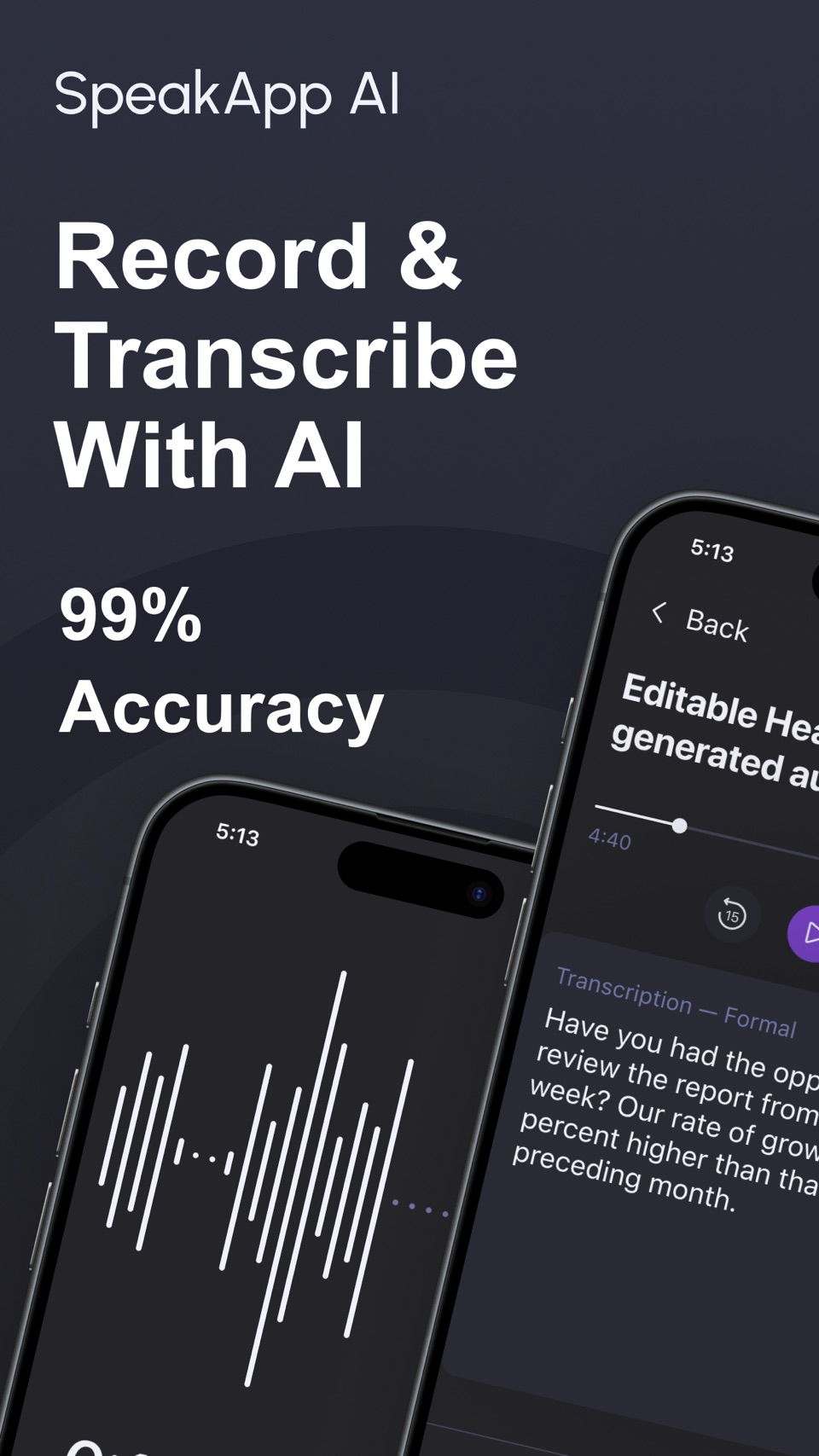 SpeakApp AI: Voice Notes · Store screenshots