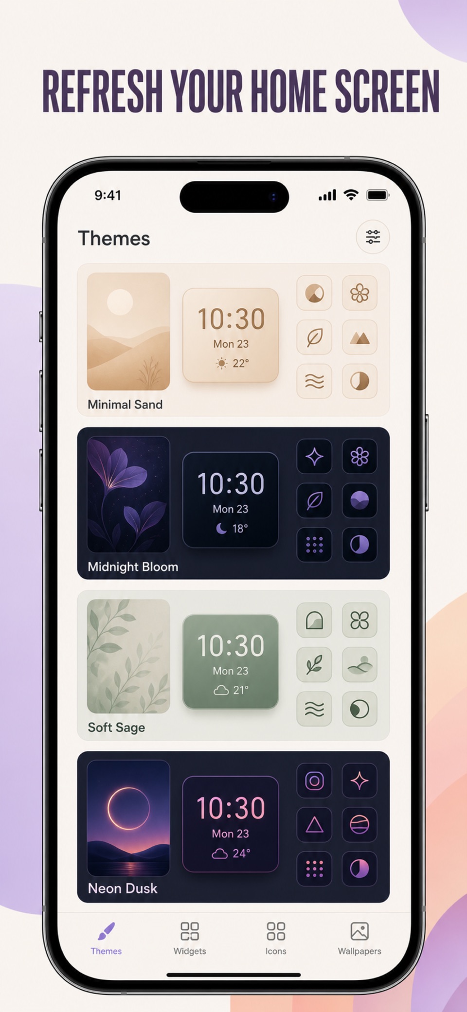 小组件 桌面美化 主题 壁纸 图标 字体 时钟 锁屏 · Store screenshots