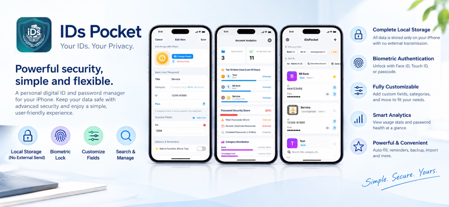 IDsPocket 简单易用的密码管理工具 · Store screenshots
