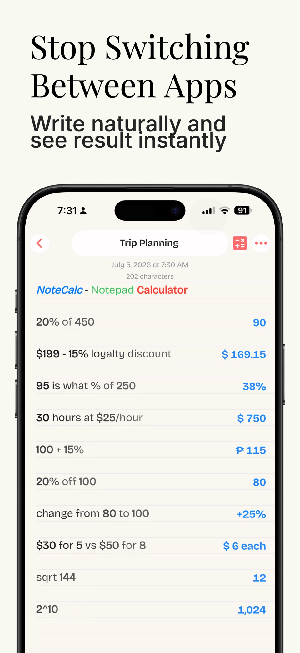 NoteCalc - 记事计算器 · Store screenshots