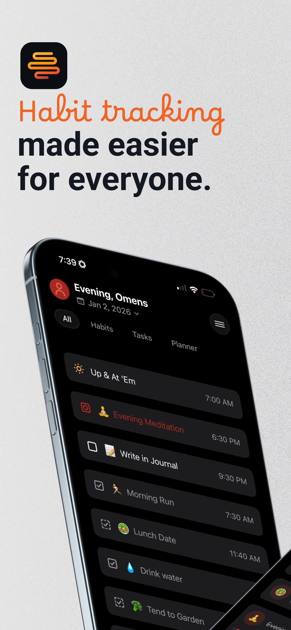 Afternoon: Habits & Tasks · Store screenshots