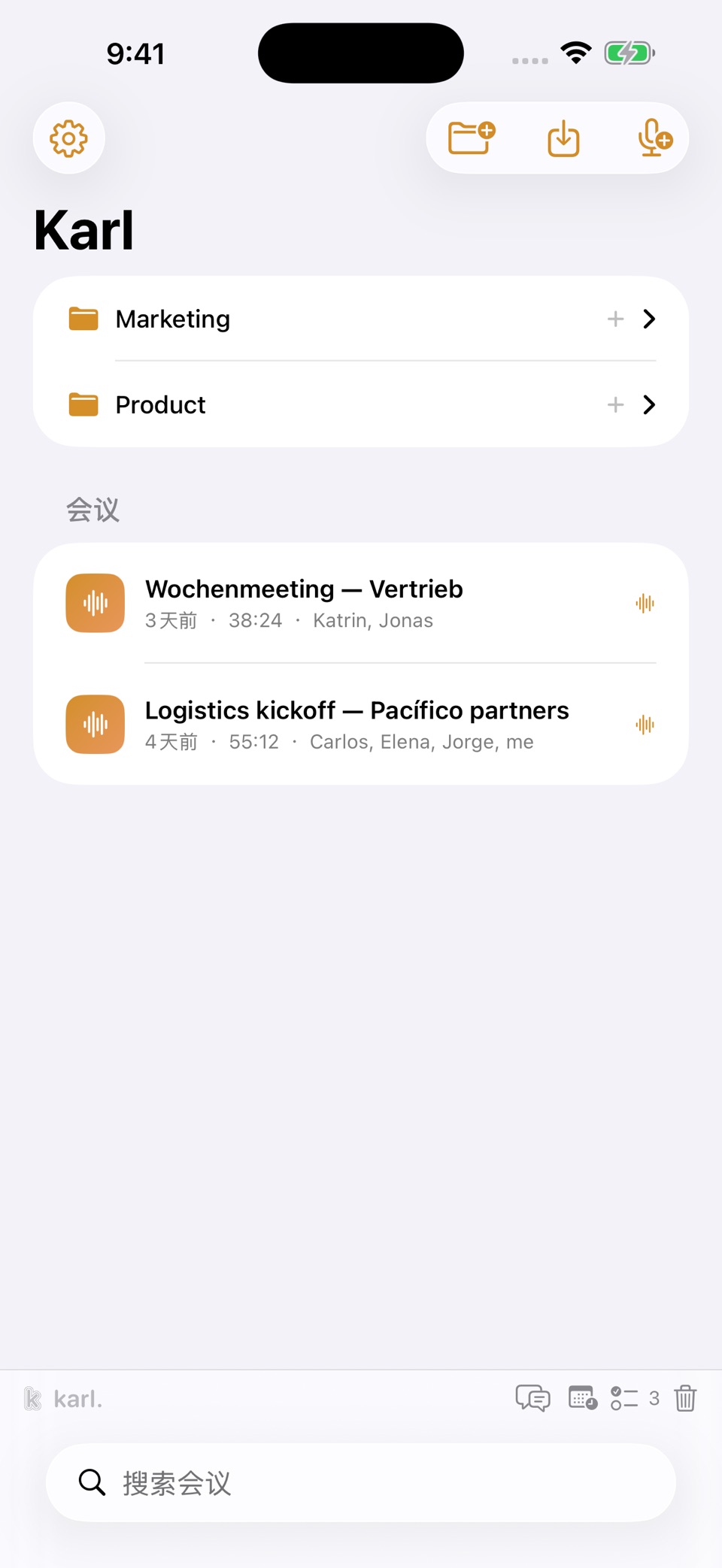 Karl: Voice Meeting Notes Pro · Store screenshots