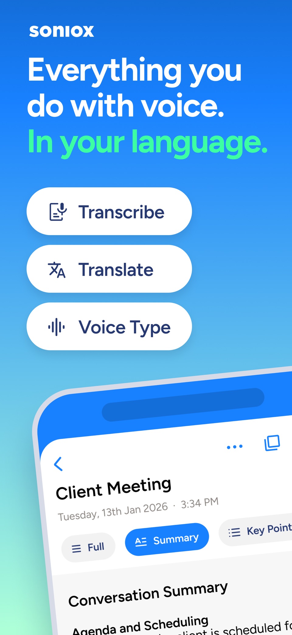 Soniox AI: 语音转写, 音频转文字, 语音速记 · Store screenshots