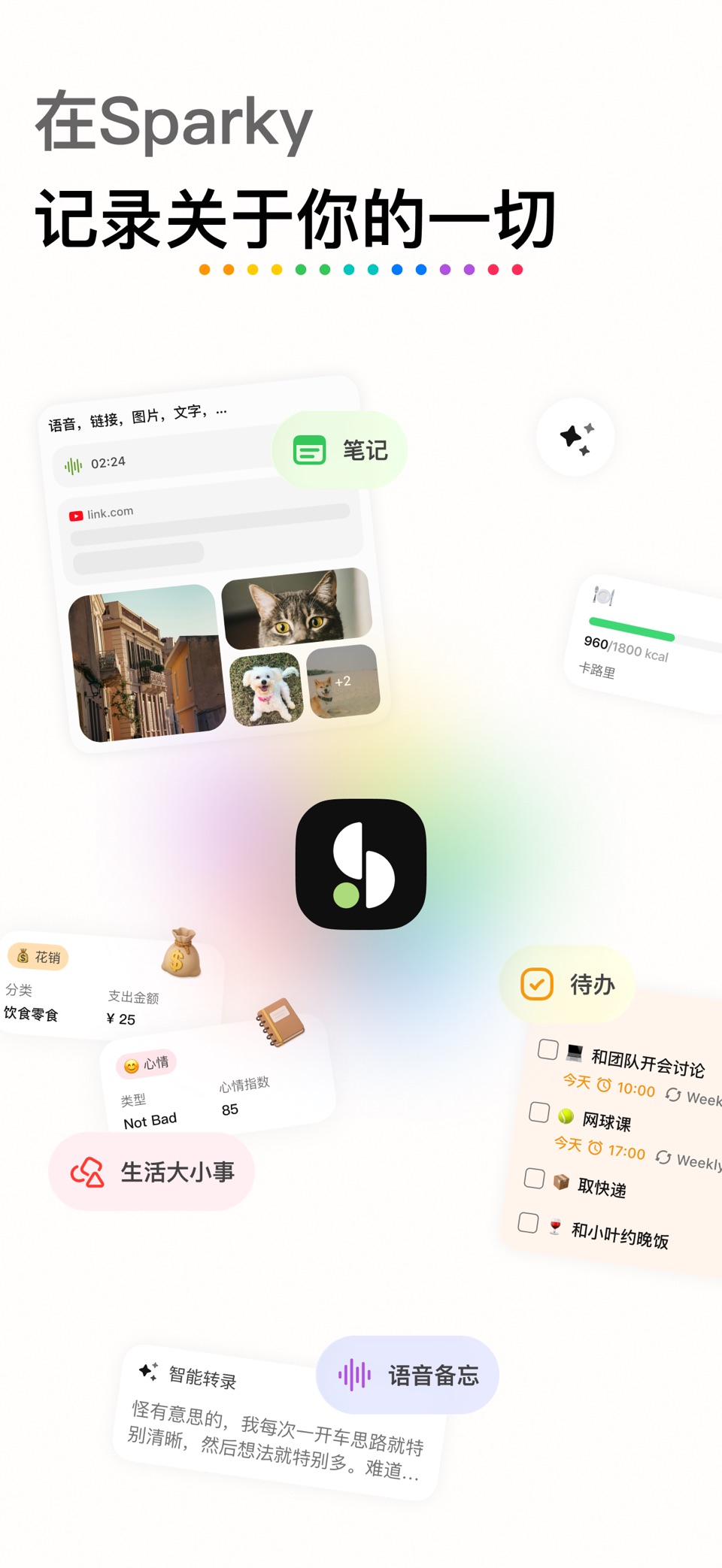 Sparky：任务/目标/专注/笔记/语音/待办/习惯/日记 · Store screenshots