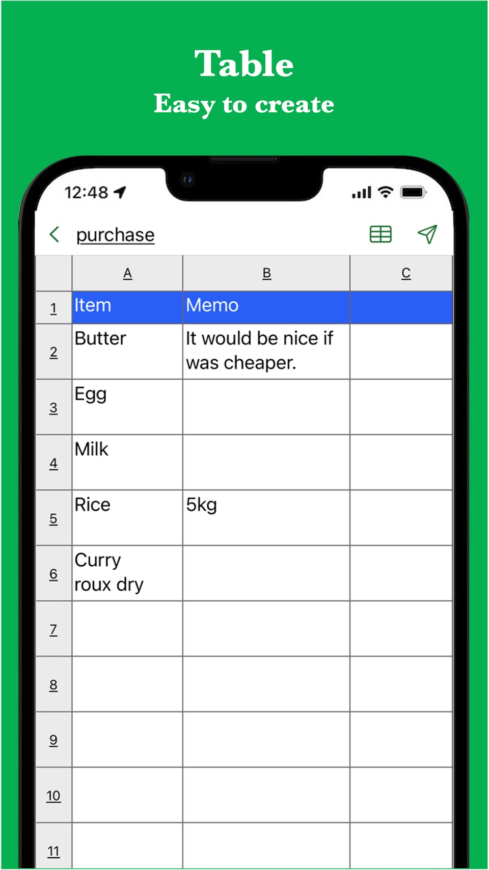 简单表格 - 作为表格记录 · Store screenshots