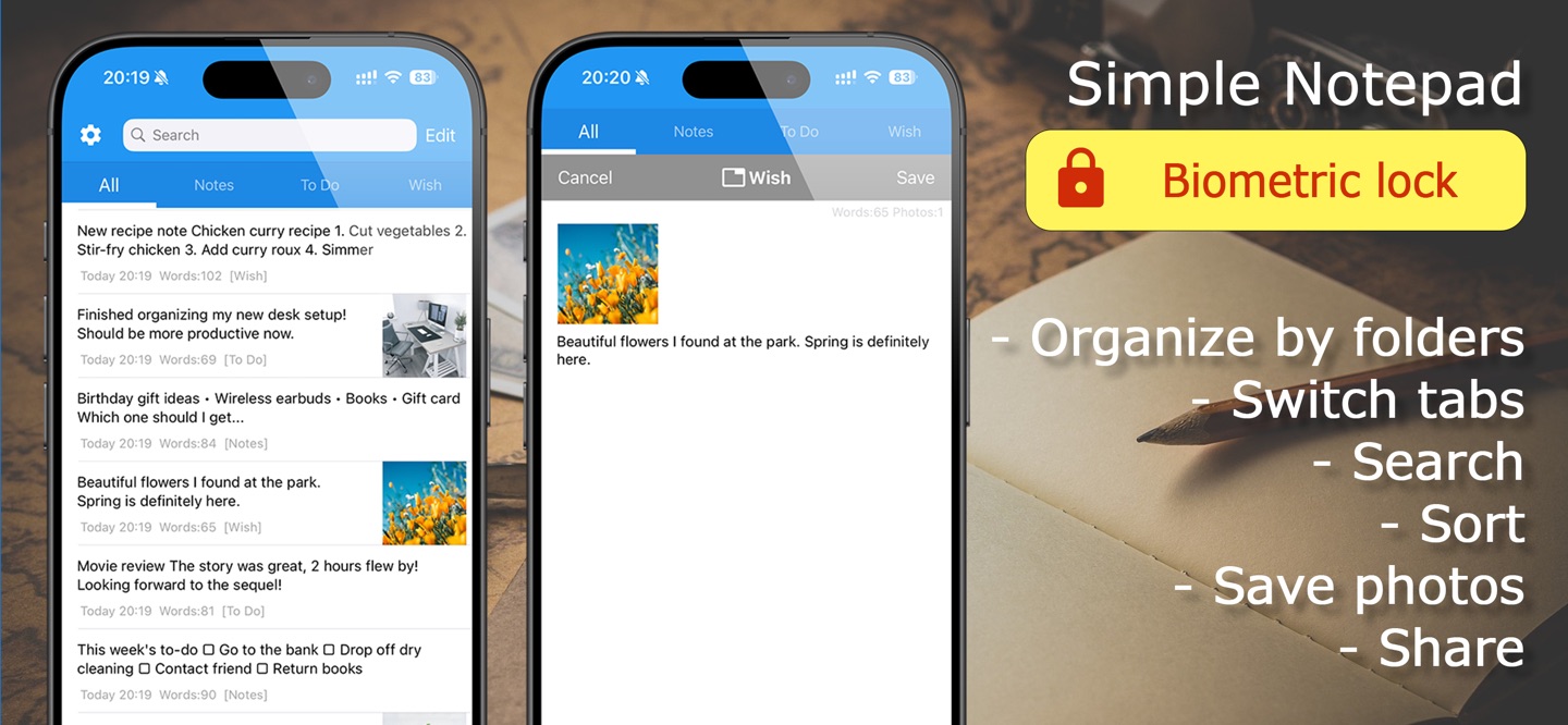 备忘录-简单笔记,FaceID,文件夹 · Store screenshots