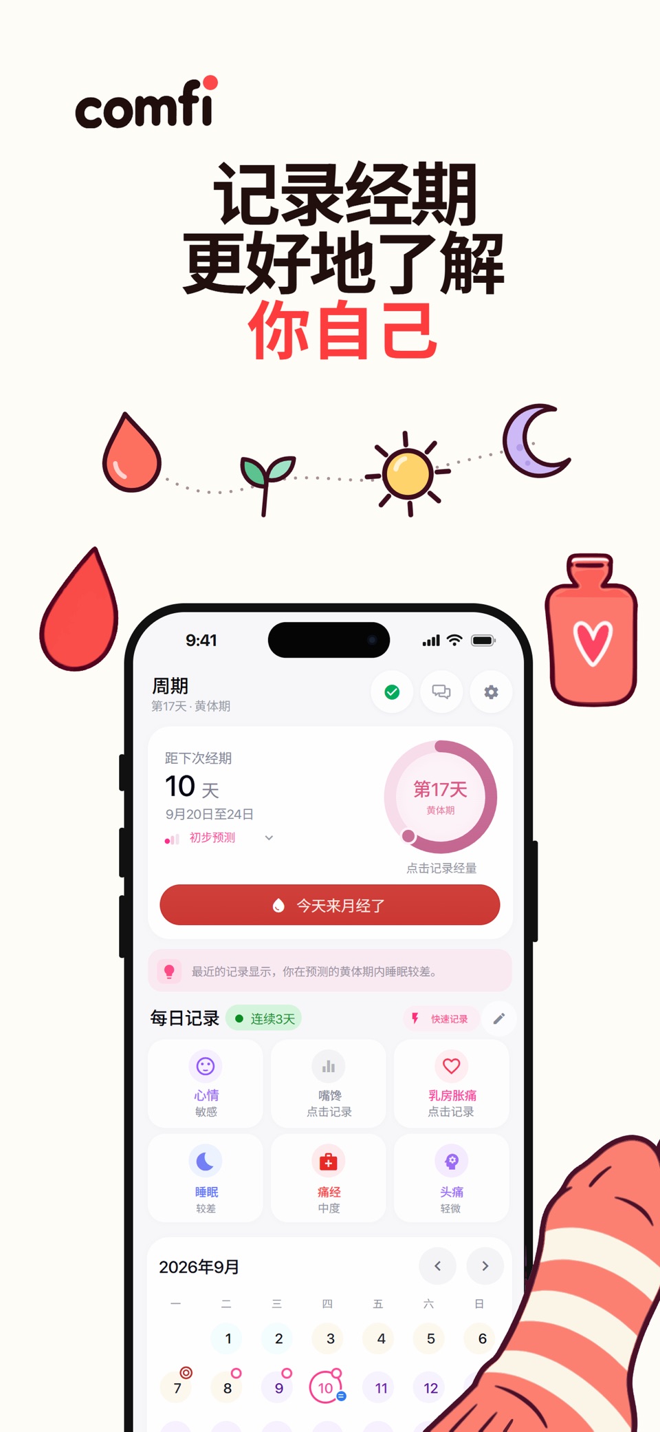 Comfi: 经期记录·月经周期日历 · Store screenshots