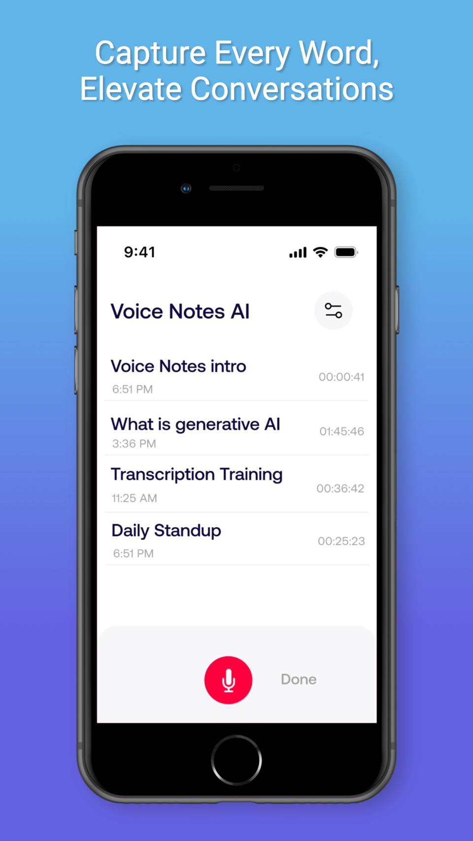 Voice Notes: AI Transcribe · Store screenshots