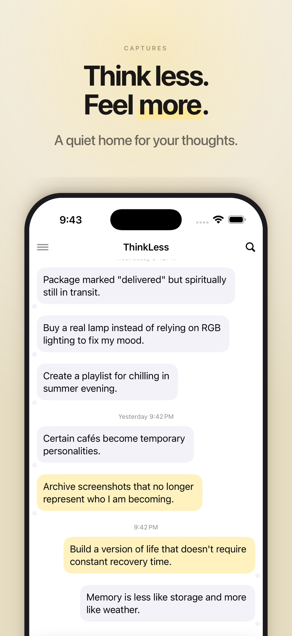 ThinkLess - 极简心情日记与灵感记录 · Store screenshots