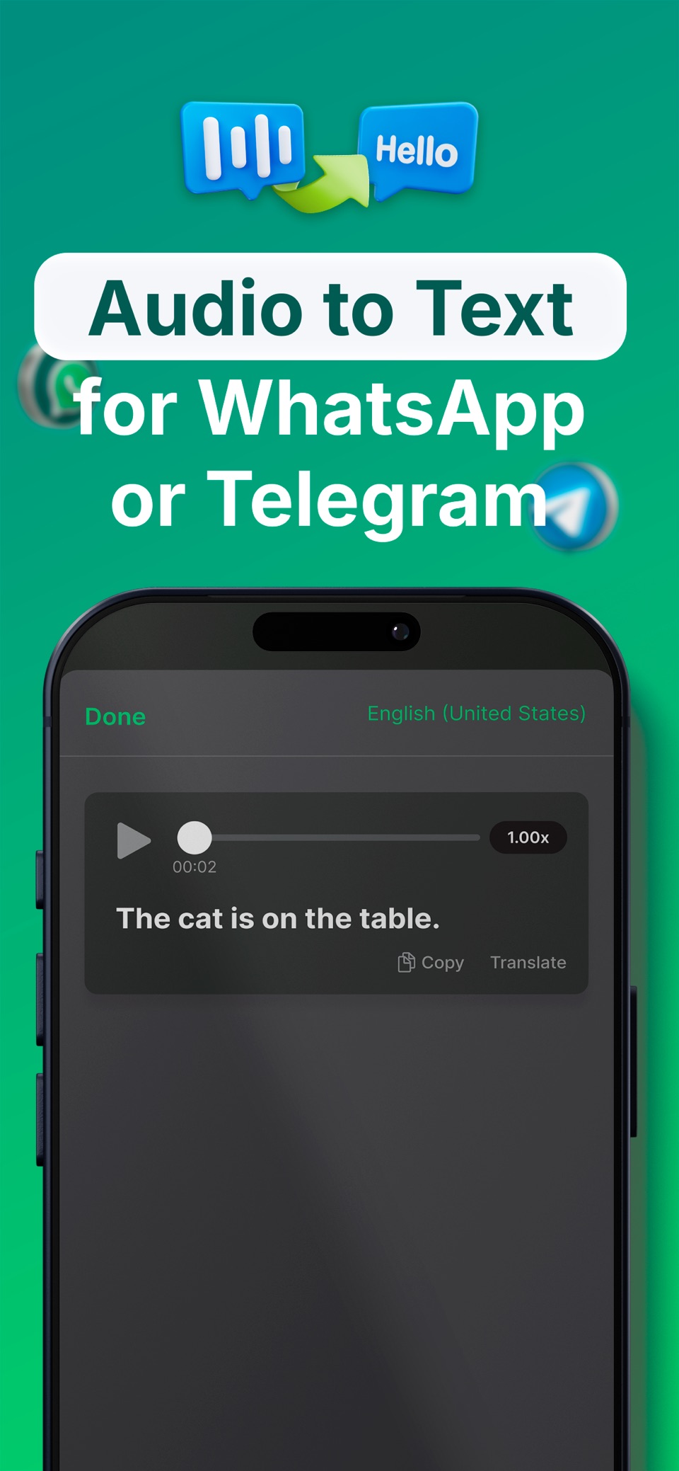 Audio to Text for WhatsApp · Store screenshots