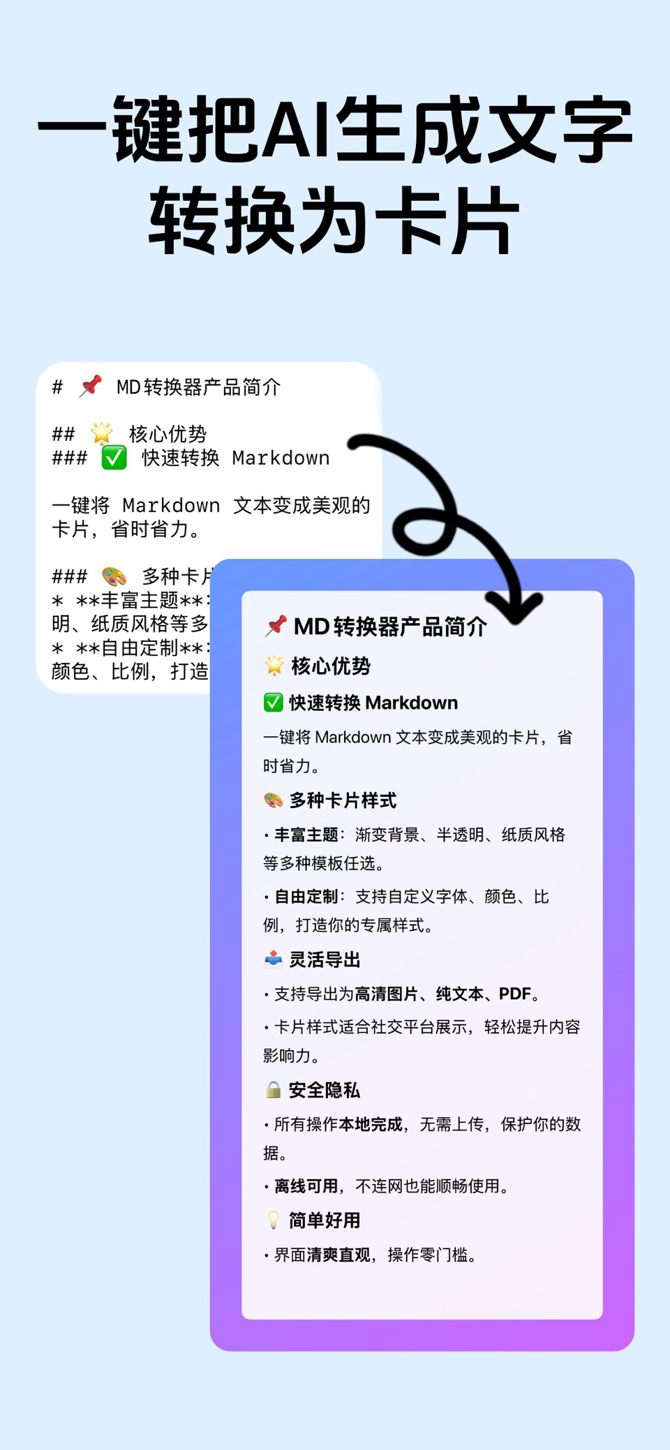 MD转换器 - 转pdf/word/卡片/图片/公众号/文本 · Store screenshots